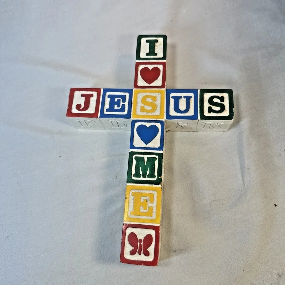 I Love Jesus, Jesus Loves Me Baby Block Cross Wall Hanging